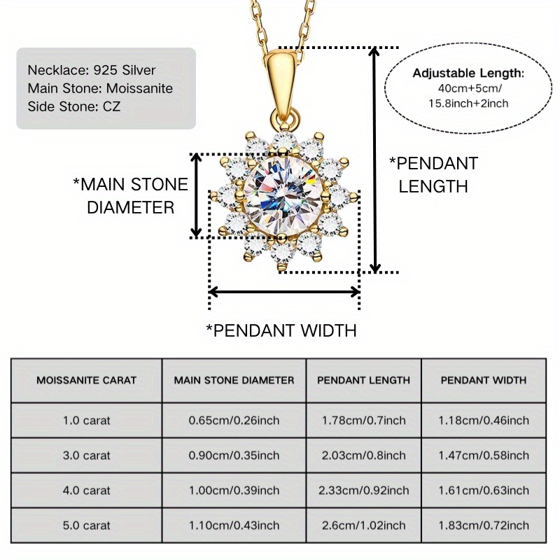 Women's 1/3/4/5 Carat 925 Silver Synthetic Moissanite Necklace